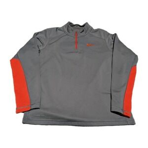Nike Therma Fit Men's Gray Orange Long Sleeve Pullover Quarter Zip Top Size Med
